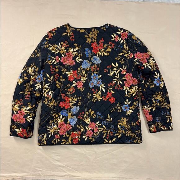 Ruby Rd. Women's Quilted Black Floral Bomber Jacket Size 12 - Picture 6 of 7